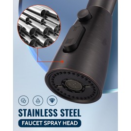 Kitchen Faucet Head Replacement:Stainless Steel Spray Head,3 Modes Pull Out Spray Nozzle with 9 Adapters for Kitchen Sink Faucet,Compatible with Moen Kohler Kitchen Faucets G1/2,Oiled Rubbed Bronze