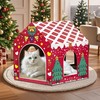 LUCKITTY Christmas Cardboard Cat House for Indoor Cats with Scratcher