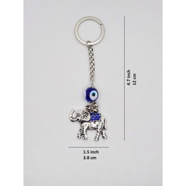 Bravo Team - Cabeza de elefante plateada con gran mal, ojos de vidrio azul, dijes de buena suerte, adornos para el hogar, la oficina y el coche, Llavero elefante mal de ojo 2, L