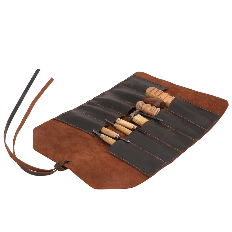 TOURBON Leather Roll Tool Pouch 10 Pockets Woodworking Carving DIY
