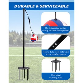 Arejonner Tetherball Set with Adjustable Pole (Up to 8ft), Integrated Built-in Rope Design Ball Professional Outdoor Game for Backyard, Lawn, Includes Ball, Rope, Pole & Base for Kids, Adults