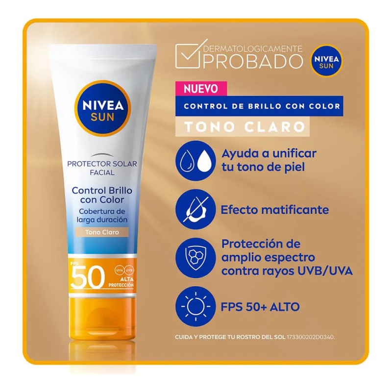 Protector Solar Facial NIVEA SUN Control Brillo Tono Claro, Cobertura
