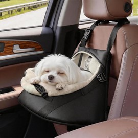 YUDODO Teacup Dog Car Seat – Designed for Tiny Dogs up to 7 lbs – Luxurious Vegan Leather Booster Seat for Chihuahua & Yorkie with Safety Belt & Soft Cushion, Black