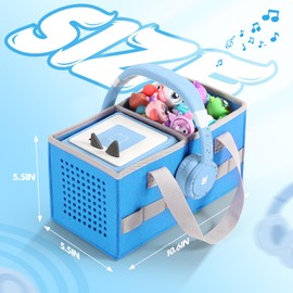 TATAVR Carrying Case for Toniebox Starter Set and Tonies Figurines, Felt Organizer Travel Bag with Strap for Tonies Box, Travel Cloth Musical Toy Folding Bag for Toniebox Accessories (Blue)