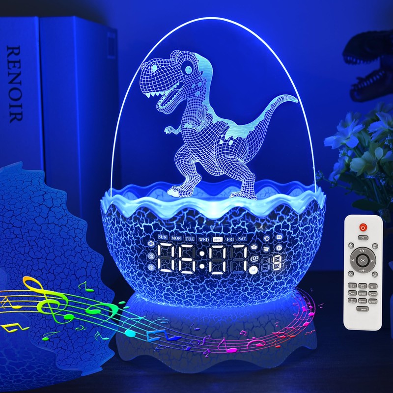 Cute Dinosaur Egg Alarm Clock/Digital Clock/Night Light/Music & White Noise