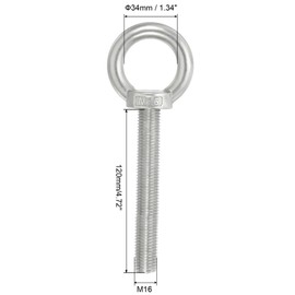 TA-VIGOR 1Pc M16 x 120mm Lifting Long Eye Bolt, 304 Stainless Steel Wall Expansion Anchor Bolts, Masonry Concrete Screws Shoulder Eyebolt Lifting Ring with Nuts Washers for Hanging Hammock Article