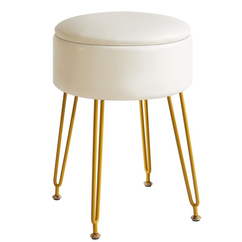 IBUYKE Faux Leather Round Footrest Stool with Storage Ottoman, Makeup