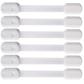 6 Pack Vmaisi Multi-Use Adhesive Straps Locks - Childproofing Baby Proofing Cabinet Latches for Drawers, Fridge, Dishwasher, Toilet Seat, Cupboard, Oven,Trash Can, No Drilling (White) (6)