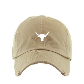 The Rock Bull Vintage Baseball Cap Embroidered Cotton Adjustable Distressed Dad Hat Khaki