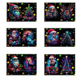 Set of 6 Linen Christmas Placemats, 30 x 45 cm, Christmas Coasters and Place Mats for Christmas Table