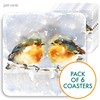 Christmas Coasters, Pack of 6 cork coasters - Robins. This