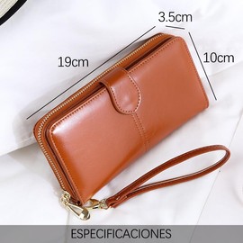 Cartera para Mujer, Cartera de Cuero Grande para Mujer, Correa para la Muñeca Clip para Teléfono Celular Embrague con Cremallera (Rojo)
