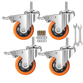 Stem Caster Wheels Heavy Duty Casters PVC M8-1.25x1″ (Stem Diameter 8mm, Stem Length:1″) Casters with Brake Dual Locking for Home, Office, Industry use (2 Inch, with Brake)