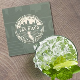 Unbranded San Diego California USA Grunge Travel 4'' X 4'' Square Wooden Coaster