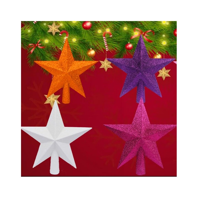 YYCRAFT Glitter Star Tree Topper Christmas Decoration-6 Inch,Orange