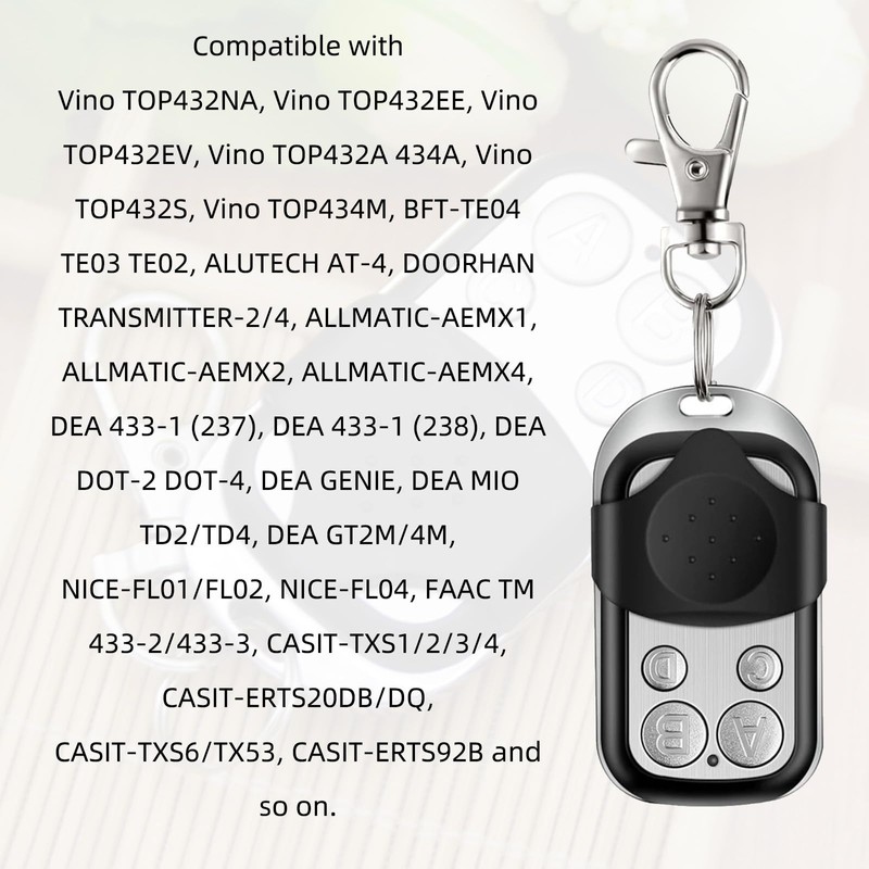 2PCS Universal Garage Door Opener Remote, 433MHz Key Fob with