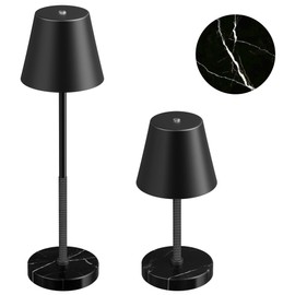 HISEEGO 2 Pack Cordless Table Lamp with Marble Base, 5200mAh Rechargeable Battery Powered Lamp, 3 Colors Touch Stepless Dimming, Outdoor Table Lights for Living Room, Bedroom, Outdoor, Patio(Black)