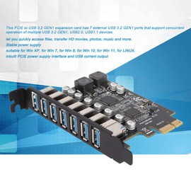 PCIE to USB 3.2 GEN1 7 Port Expansion Card, PCI Express USB Add in Card, Internal USB 3.2 GEN1 7 Port Front Expansion Card for XP 7 8 10 11 Linux