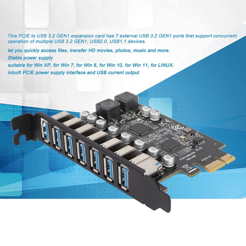 PCIE to USB 3.2 GEN1 7 Port Expansion Card, PCI