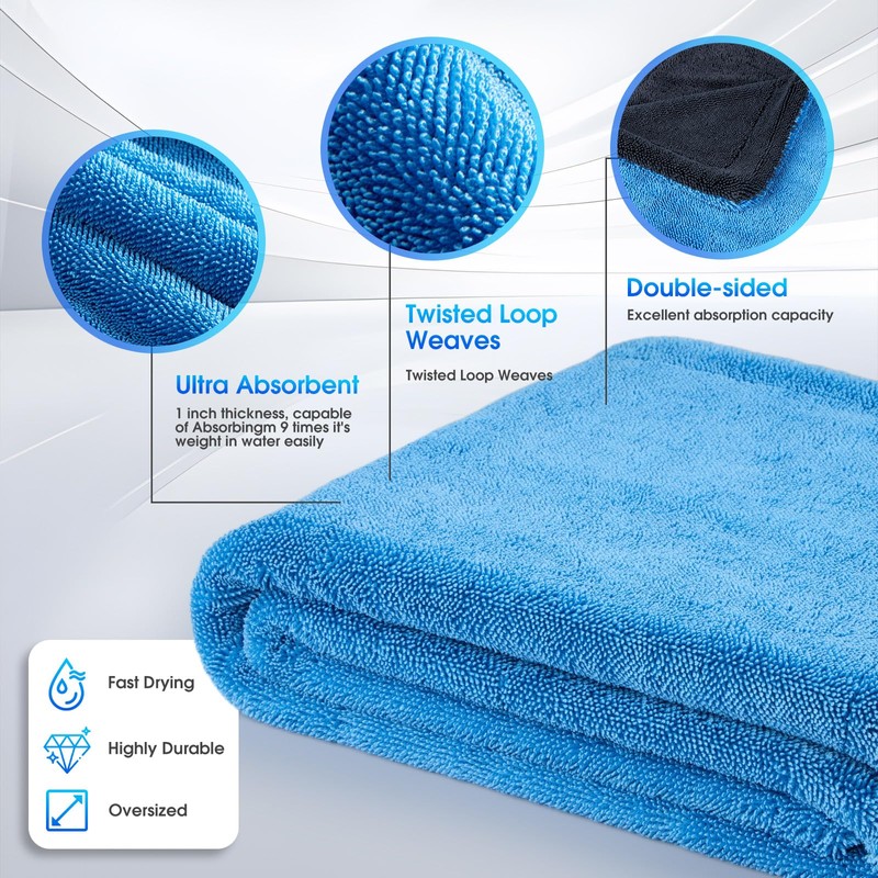BMLEI Microfiber Car Drying Towel, 24"x48" Extra Large Car Detailing