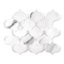 OYASIMI 10 Sheet Arabesque Peel and Stick Backsplash Tile, Stick on Backsplash for Kitchen and Bathroom Wall, Marble White Look PVC Mixed Metal Aluminum