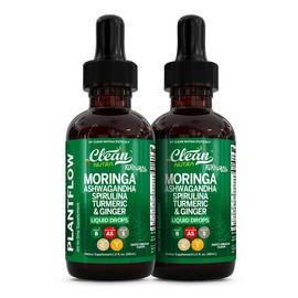 Clean Nutra Plantflow Moringa Drops with Ashwagandha Turmeric Ginger Spirulina Fennel for Energy, Lactation & Daily Wellness Supplement:_2 Bottles