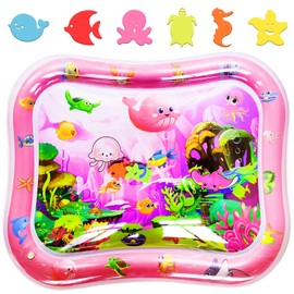 GARNHLOB Baby Wassermatte Groß XXL 95x76 cm, BPA Frei Aufblasbare Bauchzeit-Matte für Säuglinge & Kleinkinder mit Meerestieren, Wasser Matte Sensory-Spielzeug zum Spielen & Frühbildung (Rosa)