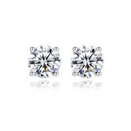 Edenfox 1ct/2ct 925 Stering Silver Moissanite Stud Earrings for men women with 18K White Gold Plated, Solid Silver Earrings Round Cut Lab Created Diamond Earrings, 1CT, Moissanite