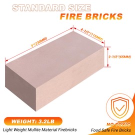 Fire Bricks, Woodstove Firebricks, High Temperature Resistant Clay Firebricks for Wood Stoves, Fireplaces, Pizza Ovens and BBQ Smokers, Size 9" X 4-1/2" X 2-1/2", Pack of 4, Red Color