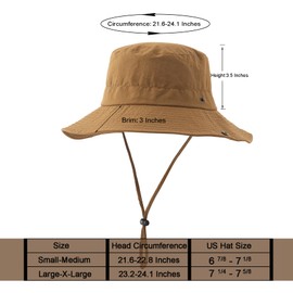 Lanzom Sun Hat for Women Men Wide Brim Waterproof Hiking Hat Foldable Hat for Fishing Gardening Camping Beach(US, Alpha, Large, X-Large, Light Brown)