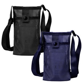 Water Bottle Tote Bag, 2 Pieces Adjustable Shoulder Straps with 2 Pockets, Mesh Water Bottle Bag, Water Bottle Accessories for Hiking Travel (13x22cm)