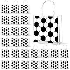 Lonfliness 36Pcs Soccer Clear PVC Gift Bags With Handles Bulk Sport Theme Goodie Treat Candy Bags Team Present Wrap Tote Bag for Boys Birthday Party Favor Baby Shower Decorations Supplies 8 x 8 x 3in
