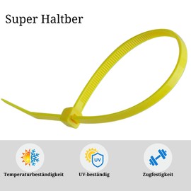 Pack of 100 Cable Ties, Cable Ties UV Resistant, Nylon, Various Sizes, Super Durable, Self-Locking Cable Ties (Yellow, 100 Pieces x 100 mm)