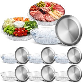 Baderke 9 Set 11.8" Chilled Serving Tray for Parties with Compartments Ice Chilled Party Platter Charcuterie Serving Board Cold Dish Dip for Fruit Seafood Vegetable Shrimp Cocktail (Natural)