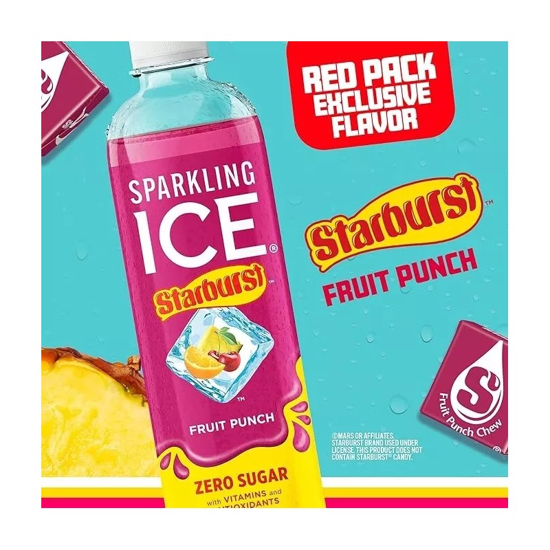 Sparkling Ice STARBURST Red Variety Pack 17 oz (Pack 12)