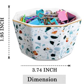 HOMSUN Paper Clip Holder Ceramic Paper Clip Holders Geometric Paperclips Holders Dispenser Cute Terrazzo Marble Organizer for Desk Binder Clip Holder Bobby Pin Hair Clip Holder Gift for Office Blue