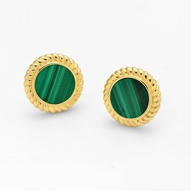 Women's Earrings 925 Silver, Genuine Natural AAA Gemstone Stud Earrings, 18K Gold Plated, Silver, Malachite