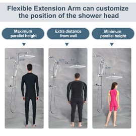 BRIGHT SHOWERS Rain Shower Heads System, Rainfall Shower Head with Handheld Spray Combo Includes Solid Brass Slide Bar, Height Adjustable Shower Holder, Shower Extension Arm and 60" Long Hose, Chrome