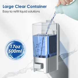 KESTERRA Manual Soap Dispenser, 17oz/500ml Wall Mount Soap Dispenser, Large Capacity Kitchen Bathroom Hand Soap Dispenser, Commercial Refillable Shampoo Shower Gel Lotion Dispenser, Chrome