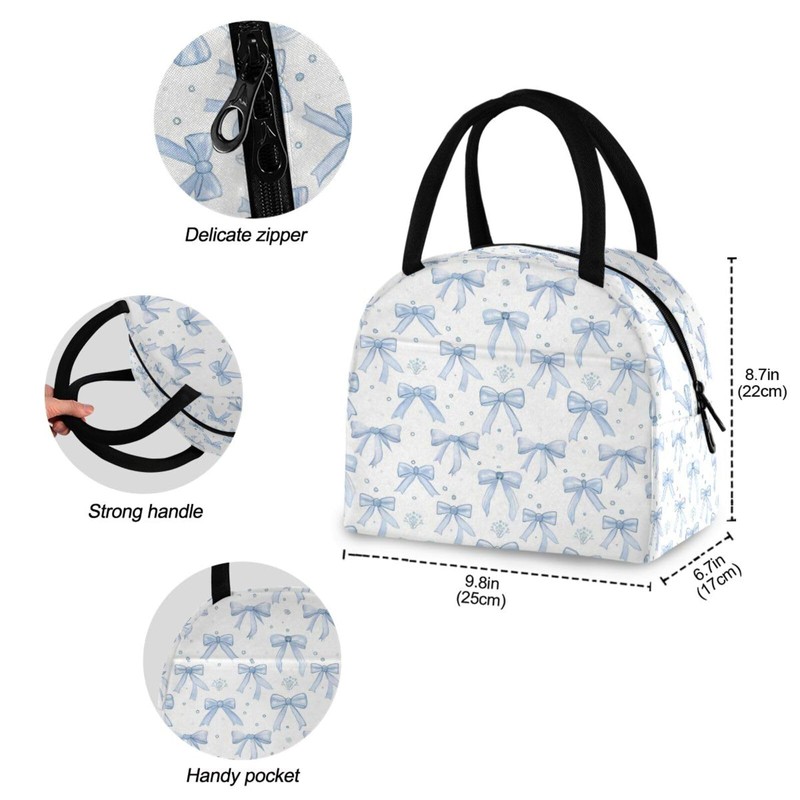 KEEPREAL Blue Bows Insulated Lunch Bag for Women & Men