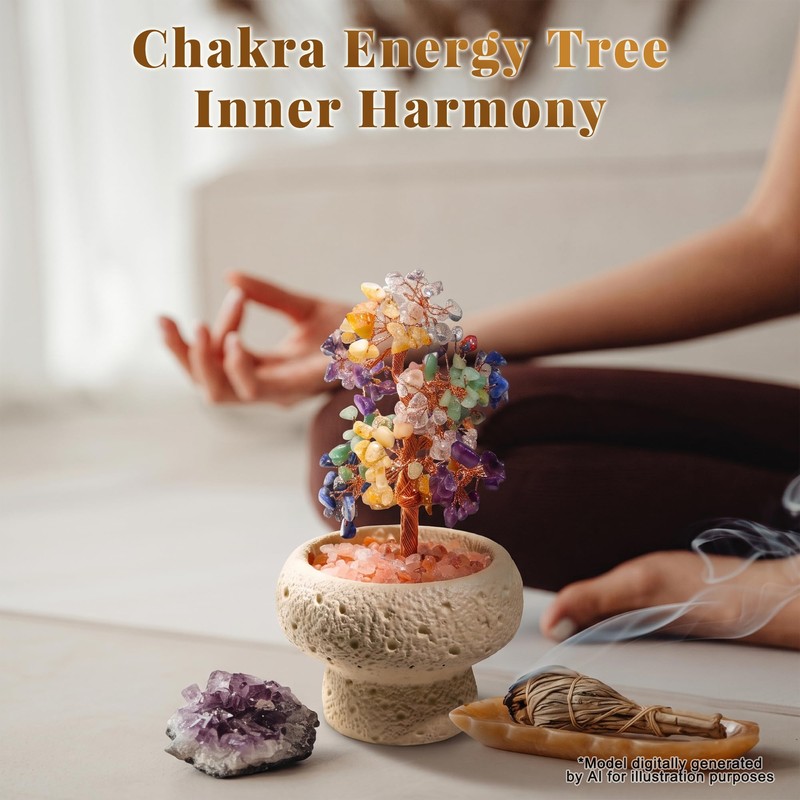 7 Chakra Tree of Life with Ceramic Pot & Himalayan