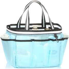 Ocim XL Mesh Shower Caddy Tote Bag - Large Portable Shower Caddy Basket for Dorm College Gym Camping Bathroom - Lake Blue