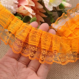 Orange Lace Ruffle Trim for Crafts 1-5/8"x5yd 2-Layer Pleated Edge Lace Ribbon