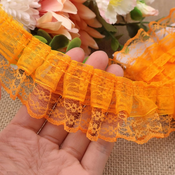 Orange Lace Ruffle Trim for Crafts 1-5/8"x5yd 2-Layer Pleated Edge