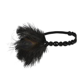 Panchitalk 1920s Flapper Feather Headband, Vintage Roaring 20s Showgirl Gatsby Headpiece Hair Accessories for Women(Black)