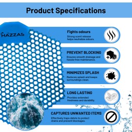 20-pack Hazzas Ocean Fresh-Scented Urinal Screen Deodorizer Mats. Infused with lasting scents, these mats serve as effective odour fresheners. Perfect for use in bathrooms, restrooms, and offices.