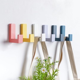 Teenyyou 6 Pack Cute Kids Coat Wall Hooks Wooden Decorative Adhesive Colored Nordic Style Wall Mounted Heavy Duty Hooks for Keys Hat Coat Shower Curtain Playroom Bathroom Decor