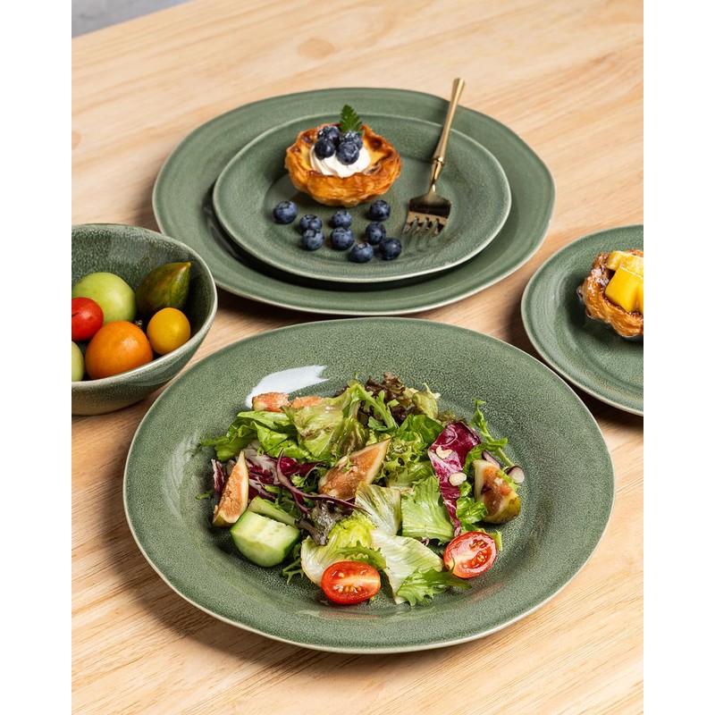 AmorArc Ceramic Dinnerware Sets, Handmade Stoneware Reactive Glaze Plates and