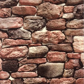 Q QIHANG Nordic Style PVC Stone Wallpaper Retro Nostalgic 3D Simulation Rock Living Room TV Background Wall Shop Decoration Restaurant Cafe Clothing Store 20.87" Wx393.7 L Non-Pasted (Brown-red)