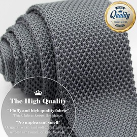WANDM Men's Knit Tie Slim Skinny Square Necktie Width 2.2 inches Washable Solid Color Neutral Medium Grey Gray